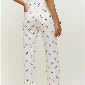 reformation cherry embroidered jeans nwt